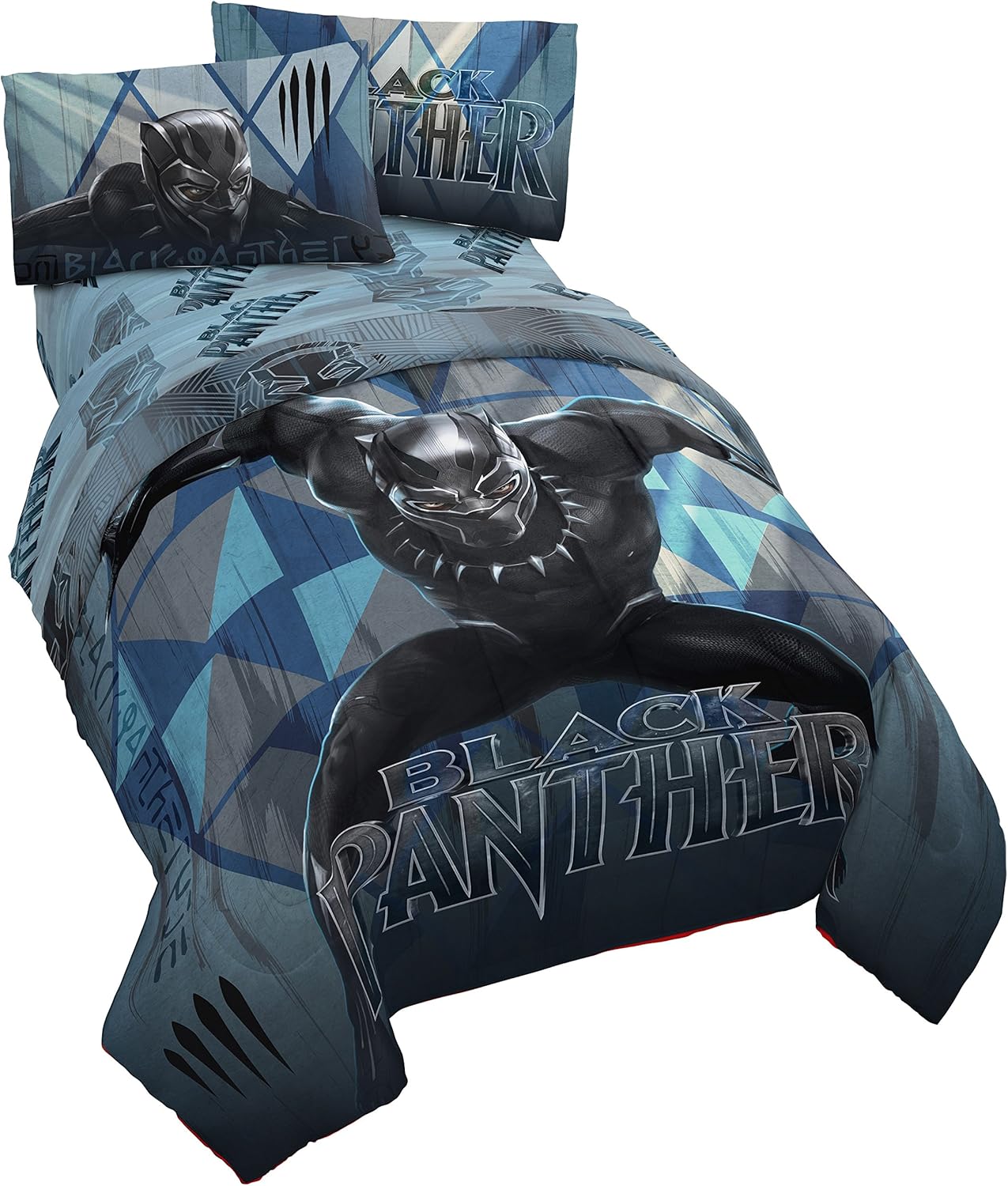 Amazon Com Jay Franco Marvel Black Panther Blue Tribe Super Soft Kids 4 Piece Twin Size Bed Set Fade Resistant Polyester Microfiber Fill Official Marvel Product Home Kitchen