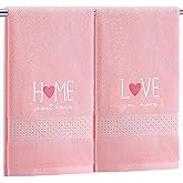 Tudomro 2 Pcs Valentine's Day Hand Towels Pink Bathroom Decor 14x29 Inch Embroidered 100% Cotton Soft Absorbent Love Home Decorative Hand Towels for Bathroom Kitchen