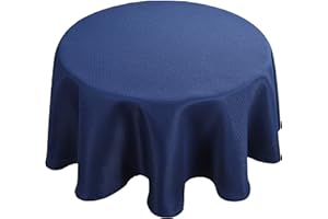 Biscaynebay Textured Fabric Tablecloths Round 60" for Tables' Diameters from 20" to 40", Navy Water Resistant Washable Tablecloths for Dining, Kitchen, Wedding, Parties etc
