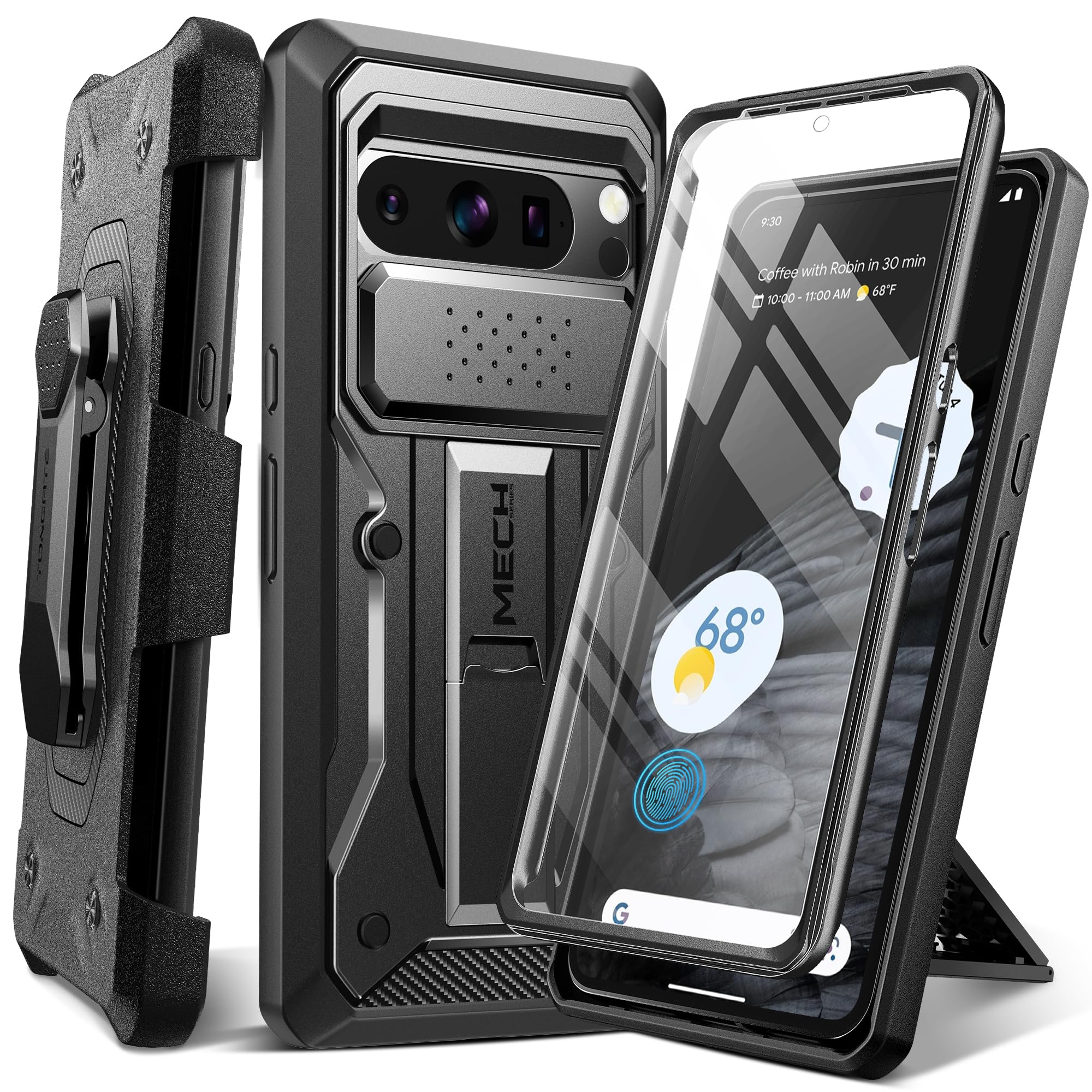 Tongate for Pixel 8 Pro Case(2023), [Bulit-in Slide Camera Cover & Screen Protector] Military Grade Shockproof Rugged 5G Phone Case with Kickstand & Belt Clip for Google Pixel 8 Pro 6.7", Black