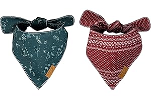 Remy+Roo Dog Bandanas - 2 Pack | Evergreen Christmas Dog Bandanas Set | Premium Durable Fabric | Patented Shape Bandanas for Dogs | Adjustable Fit | Multiple Sizes Offered