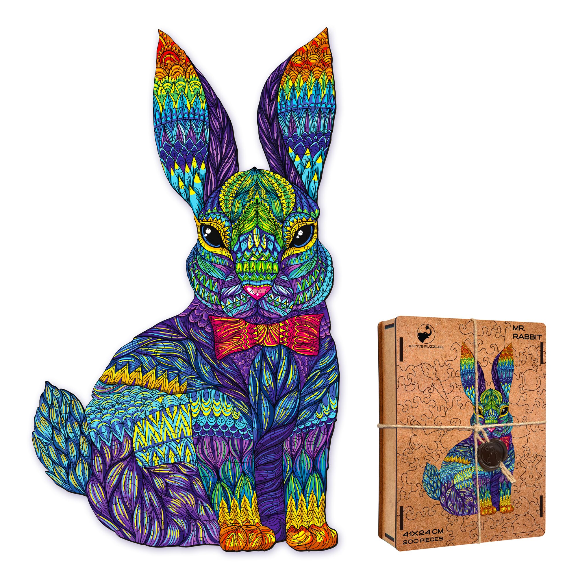 ACTIVE PUZZLES - Animal Puzzles | Adults | Wooden Jigsaw Puzzles, Laser Cut, Sustainable and Eco-Friendly, Premium Finish (Multicoloured Rabbit)