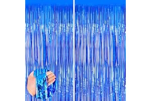 YEURFONTASY Blue 2 Pack Metallic Tinsel Foil Fringe Curtains, 3.3x8.3 Feet Blue Streamers for Party, Door Streamers Party Decorations, Party Streamers for Birthday Christmas Party Decorations