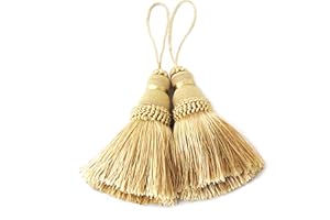 BEL AVENIR Gold Tassels Key Tassel with Loops Handmade Craft Charms DIY Accessories Elegant Soft Making Curtain Home Decoration (Gold, 2 pcs)