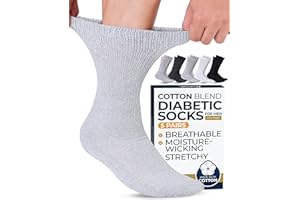 Pembrook Cotton Diabetic Socks for Men - 5 Pairs Crew Mens Diabetic Socks, Non-Binding, Moisture-Wicking, Loose Fit