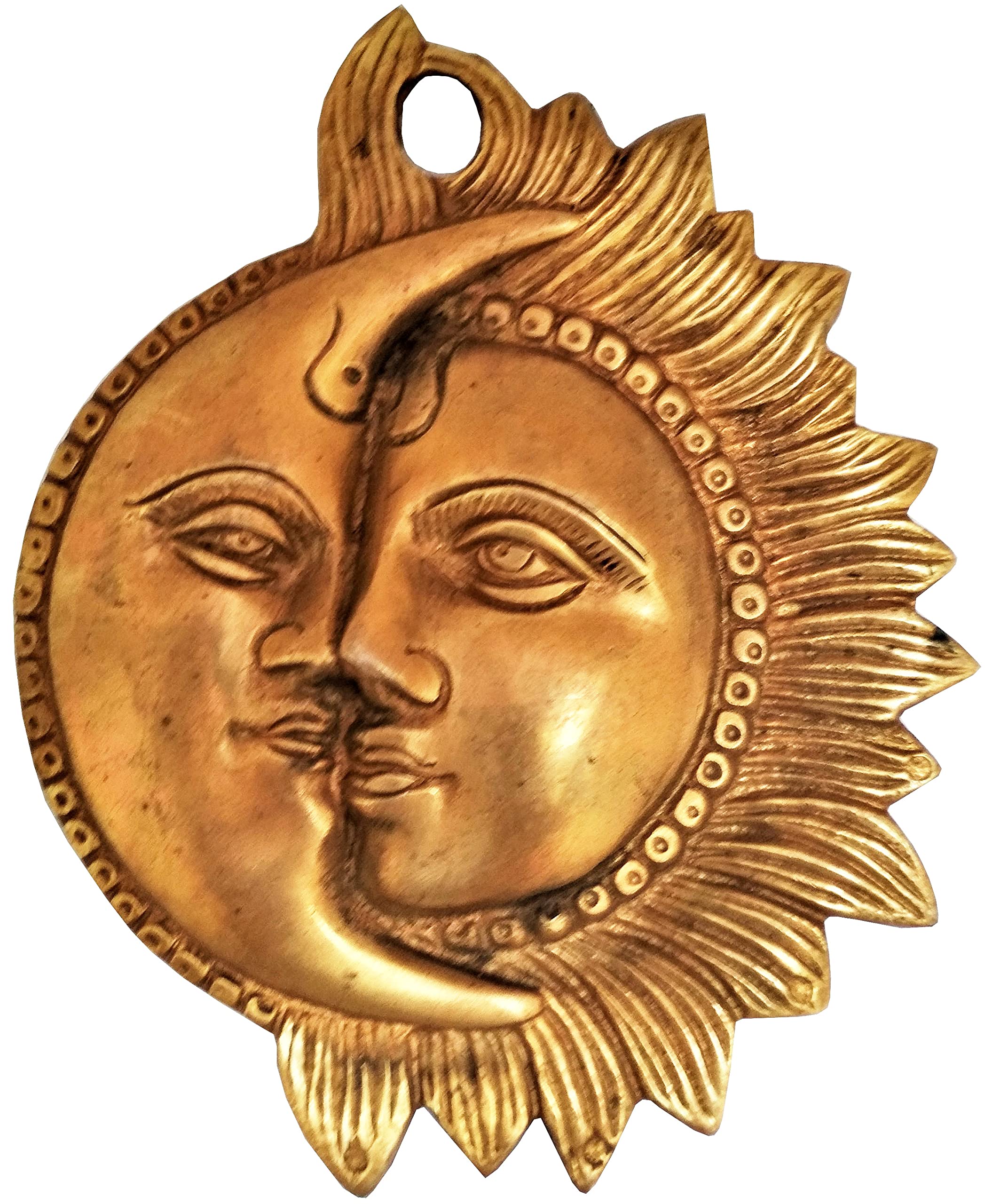 Purpledip Brass Wall Hanging 'Celestial Yin-Yang': Sun-Moon Decor Statue (11561)