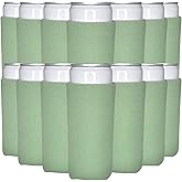TahoeBay Slim Can Cooler Sleeves (25-Pack) Skinny Tall Cans 12 Oz Bulk Thin Seltzer Fit Sublimation Blanks for Vinyl Plain Blank Foam Beer Bottles Black White Assorted Solid Set (Sage)