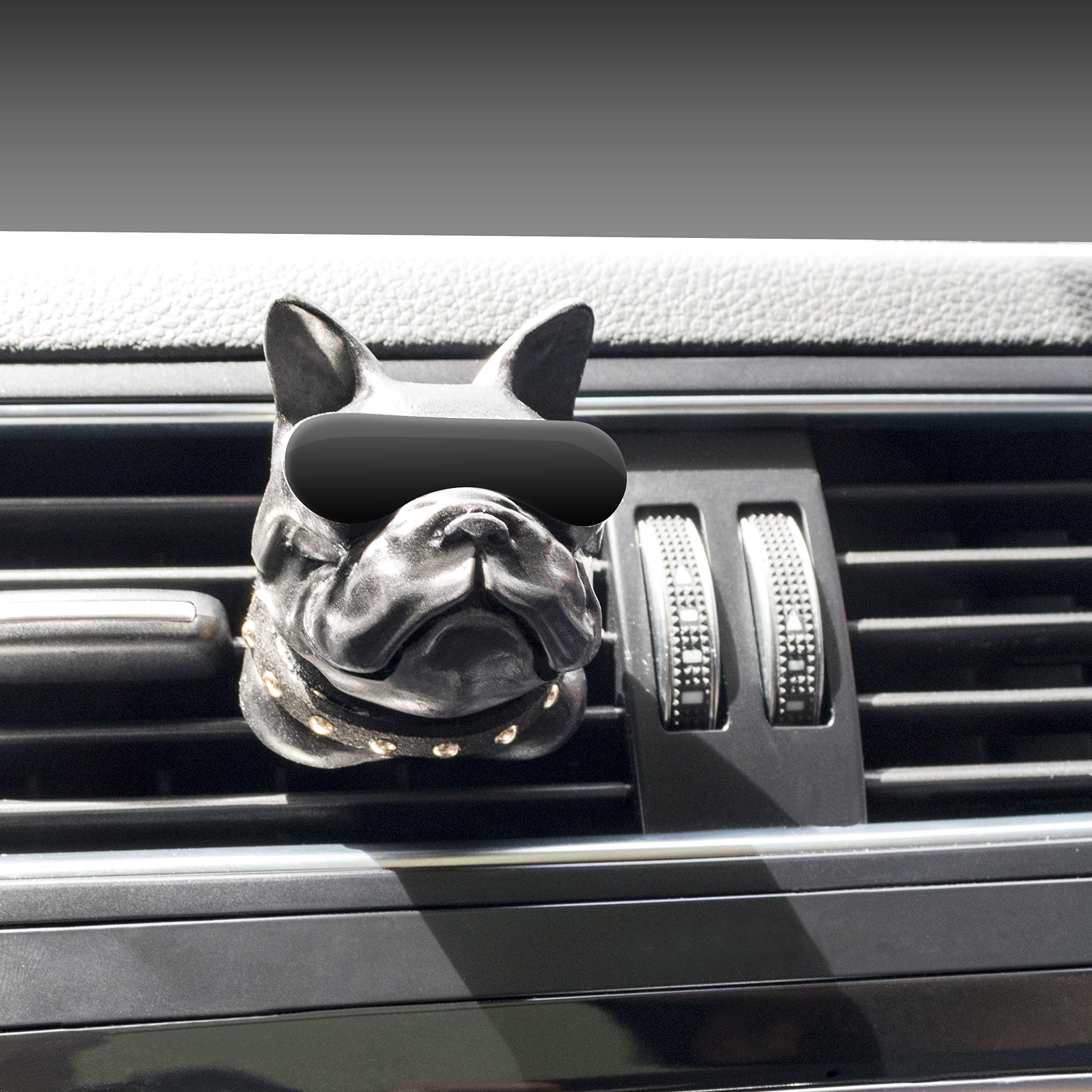 DRAWIGER Mini Aroma Diffuser for Car Vent Clip for Essential Oil and Perfume with Refill Bottle, French Bulldog, Black