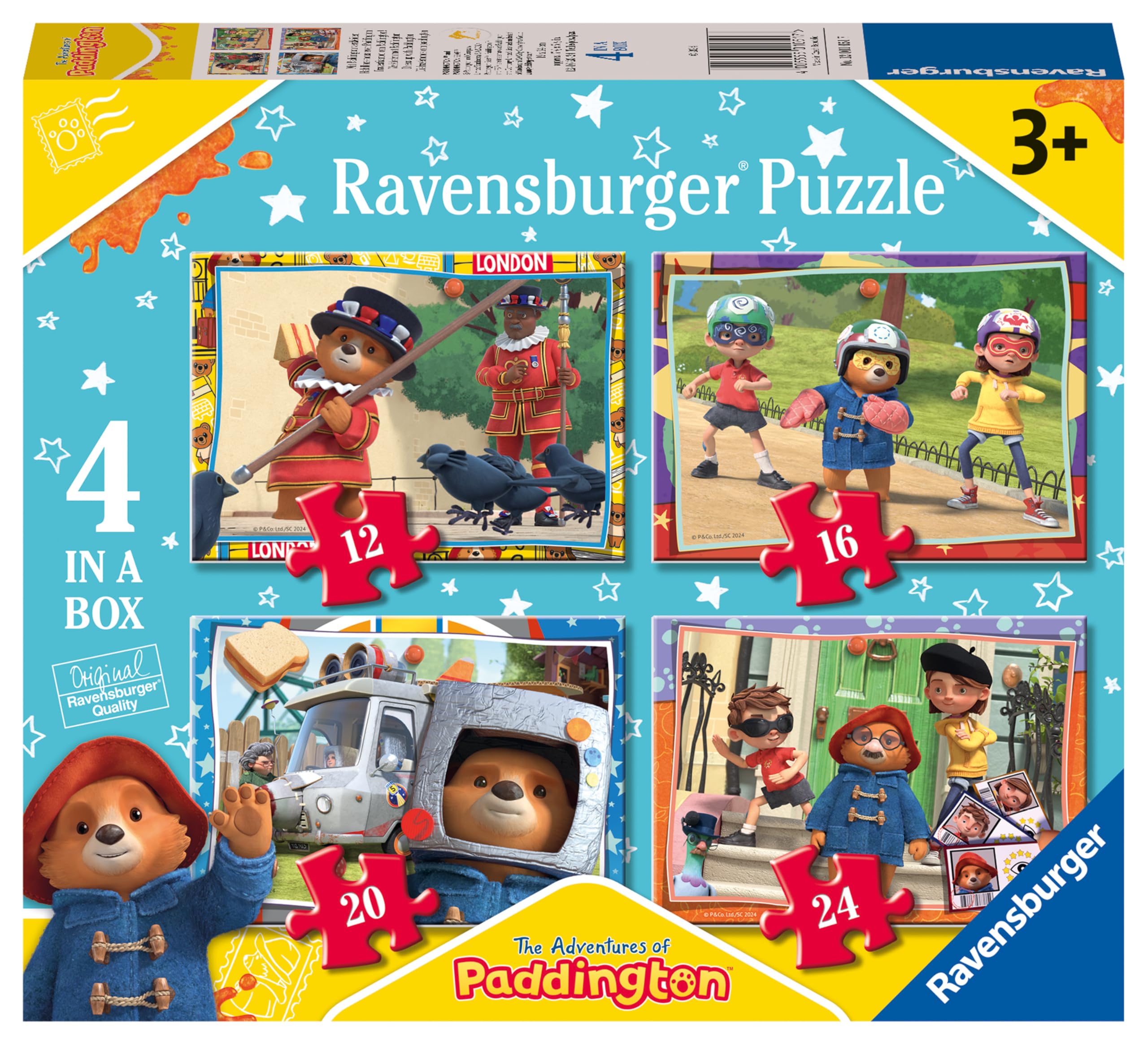 Ravensburger Paddington Bear Jigsaw Puzzles for Kids Age 3 Years Up - 4 in a Box (12, 16, 20, 24 Pieces) - Educational Toddler Toys & Games