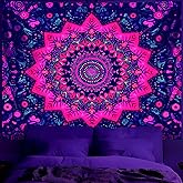BVBOX Blacklight Mandala Tapestry 59"x51", UV Reactive Glow In The Dark Black Light Mandala Wall Art Tapestry Posters for Living Room, Bedroom(Type 3)