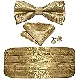 Barry.Wang Men Silk Paisley Cummerbund and Pre-tied Bowtie Handkerchief Cufflink Set for Tuxedo