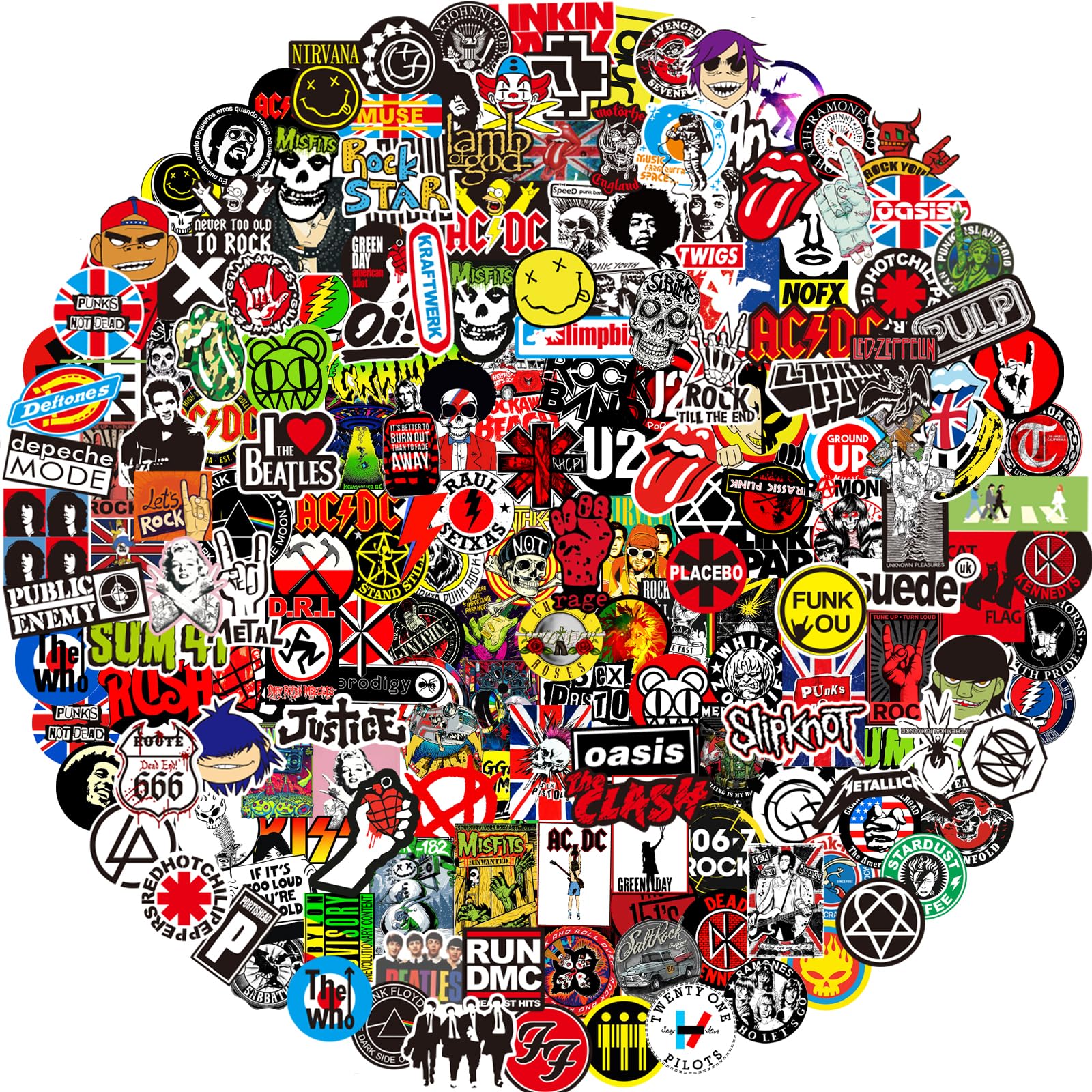 Rock and Roll Music Stickers, 200pcs Band Stickers for Classic Rock Music, Colorful VSCO Waterproof Vinyl Decal for Water Bottles Laptop Bicycle Skateboard Luggage，Adults