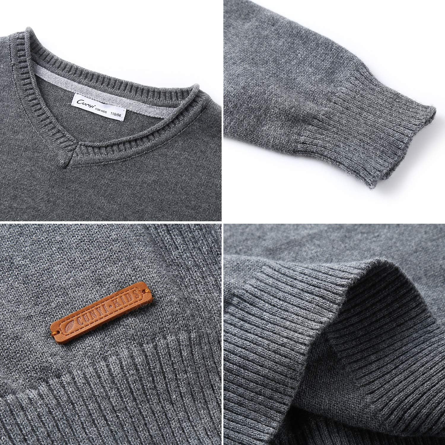 CUNYI Boys V-Neck Pullover Cotton Knit Sweater: Clothing