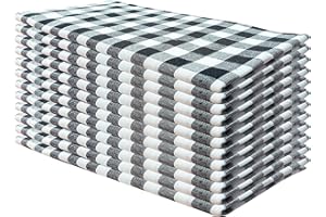 Linen Clubs Pack of 12 Black -White 100% Cotton Yarn Dyed Gingham Check Dinner Napkins 18x18Inch,Clambake Beach Party Nautica