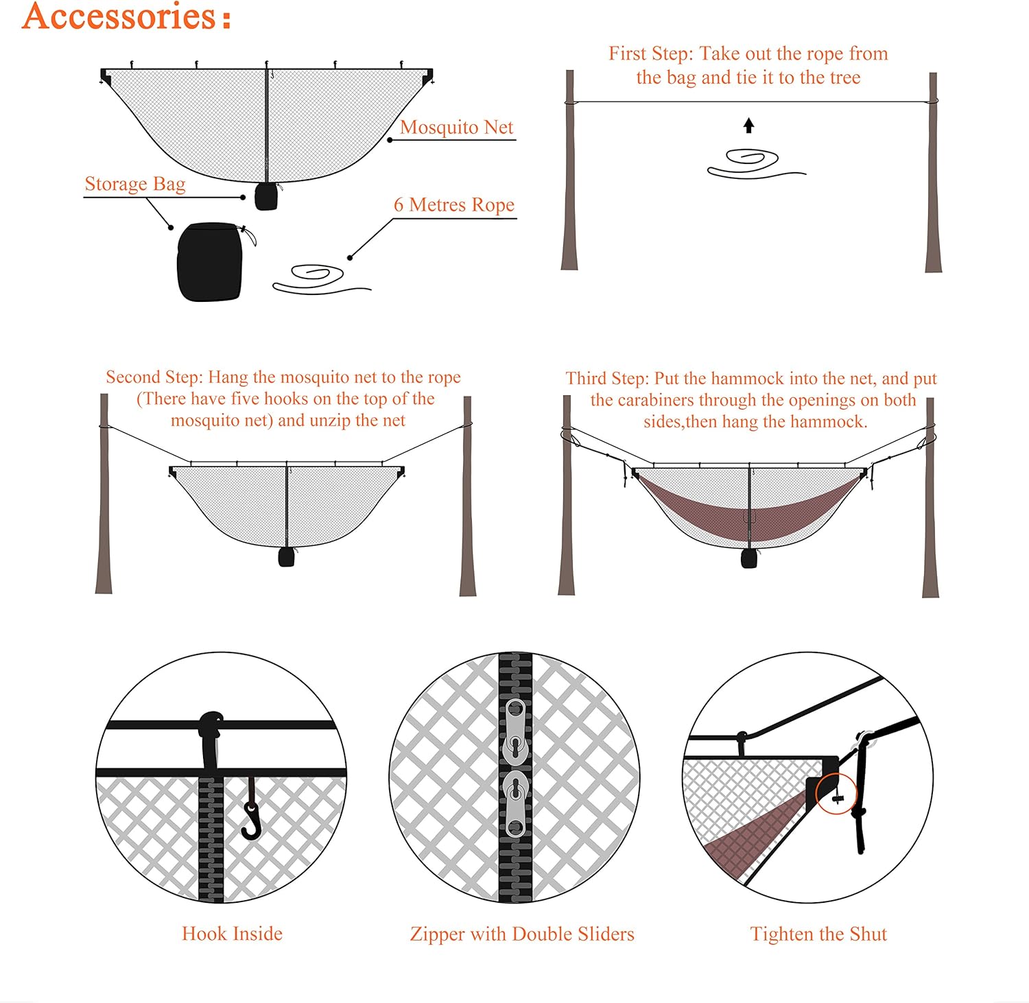 Alucky Hammock Net Camping Mosquito Net, No See Ums & Repels Insect, Polyester Netting for 360 Degree Protection, Double Sided Zipper for Easy Access Fits for All Camping Hammocks（Black: Sports & Outdoors