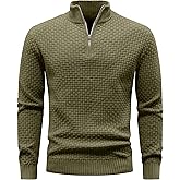 Zaitun Men's Quarter Zip Sweaters Polo Zip Up Pullover Waffle Knit Mock Neck Turtleneck Army Green