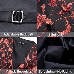 Barry.Wang Red Black Vest for Men Silk Jacquard