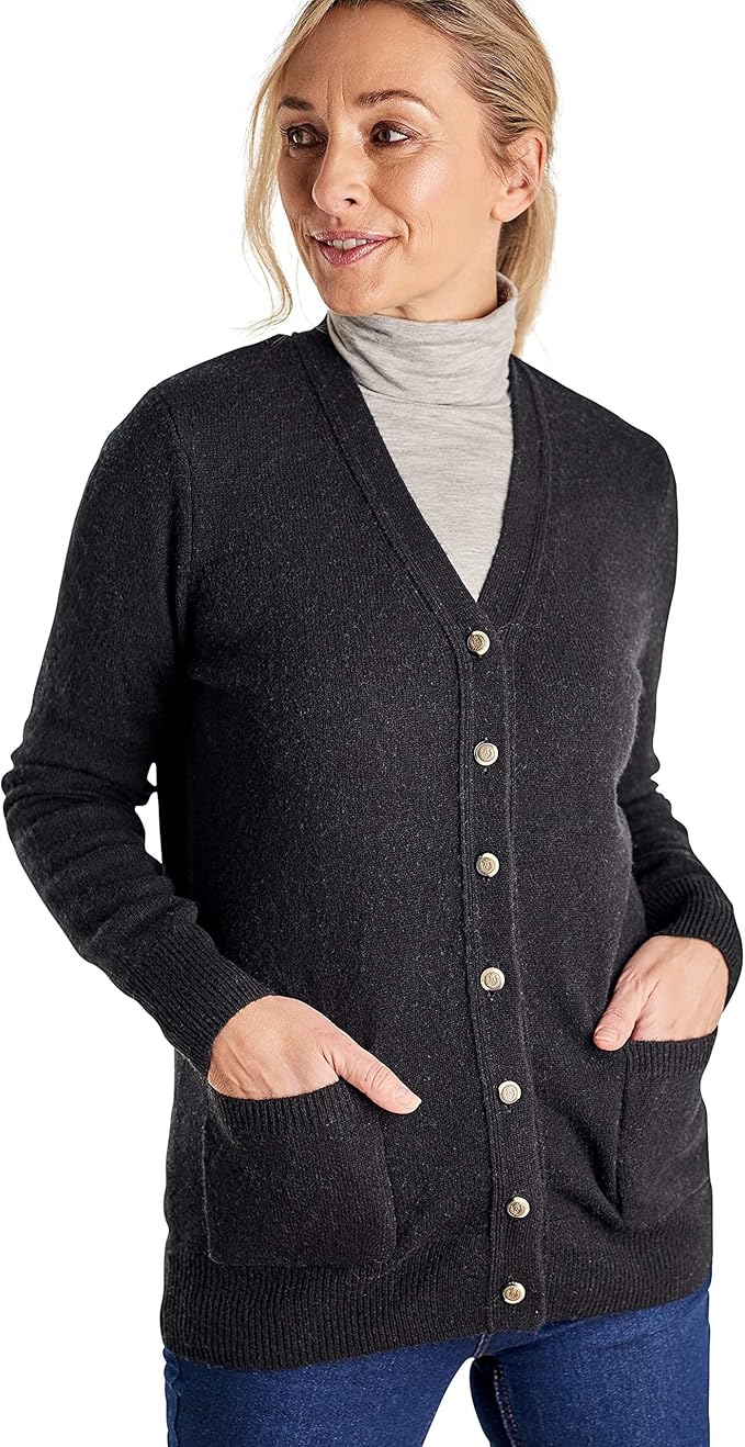 WoolOvers Womens Lambswool V Neck Cardigan Black, S Amazon.co.uk Clothing