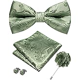 RBOCOTT Paisley Bow Tie and Pocket Sqaure Set with Lapel Pin and Cufflinks for Men