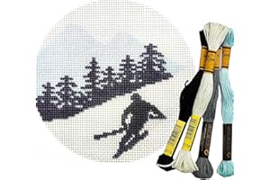 HOWIE'S NEEDLEPOINT Howie's Christmas Needlepoint Needlepoint Kits, 18CT Printed Embroidery Pattern Starter Kits, Stamped Patterns Canvas Kits(Snow Skiing Ornament,4x4inch)
