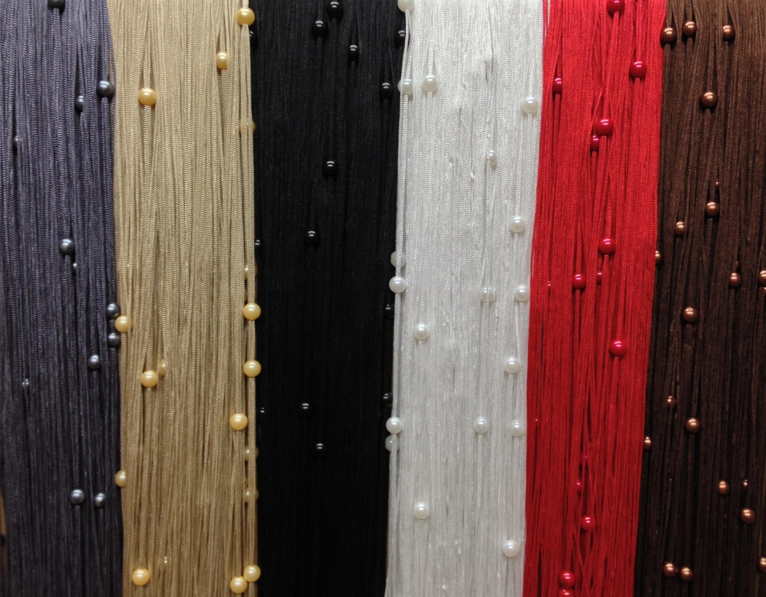 Ians Emporium RED STRING CURTAIN with BEADS Door Curtain Decoration 90cm Wide x 229cm drop