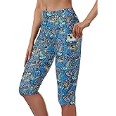 Cagola Womens UPF50+ Swim Capris High Waisted Swim Pants Tummy Control Knee Length Long Swim Shorts with Pockets Quick Dry