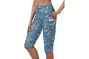 Cagola Womens UPF50+ Swim Capris High Waisted Swim Pants Tummy Control Knee Length Long Swim Shorts with Pockets Quick Dry