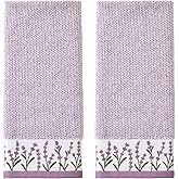 SKL Home Lavender Border 100% Cotton Jacquard 2pc Hand Towel Set, Embroidered & Decorative for Bath/Kitchen/Bar & Gift, Purple