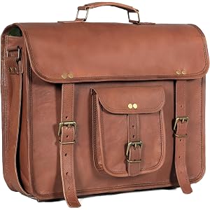 Genuine Leather Messenger Bag for Men & Women, Laptop Bag with Padded Compartment, Vintage Leather Briefcase Satchel, Crossbo