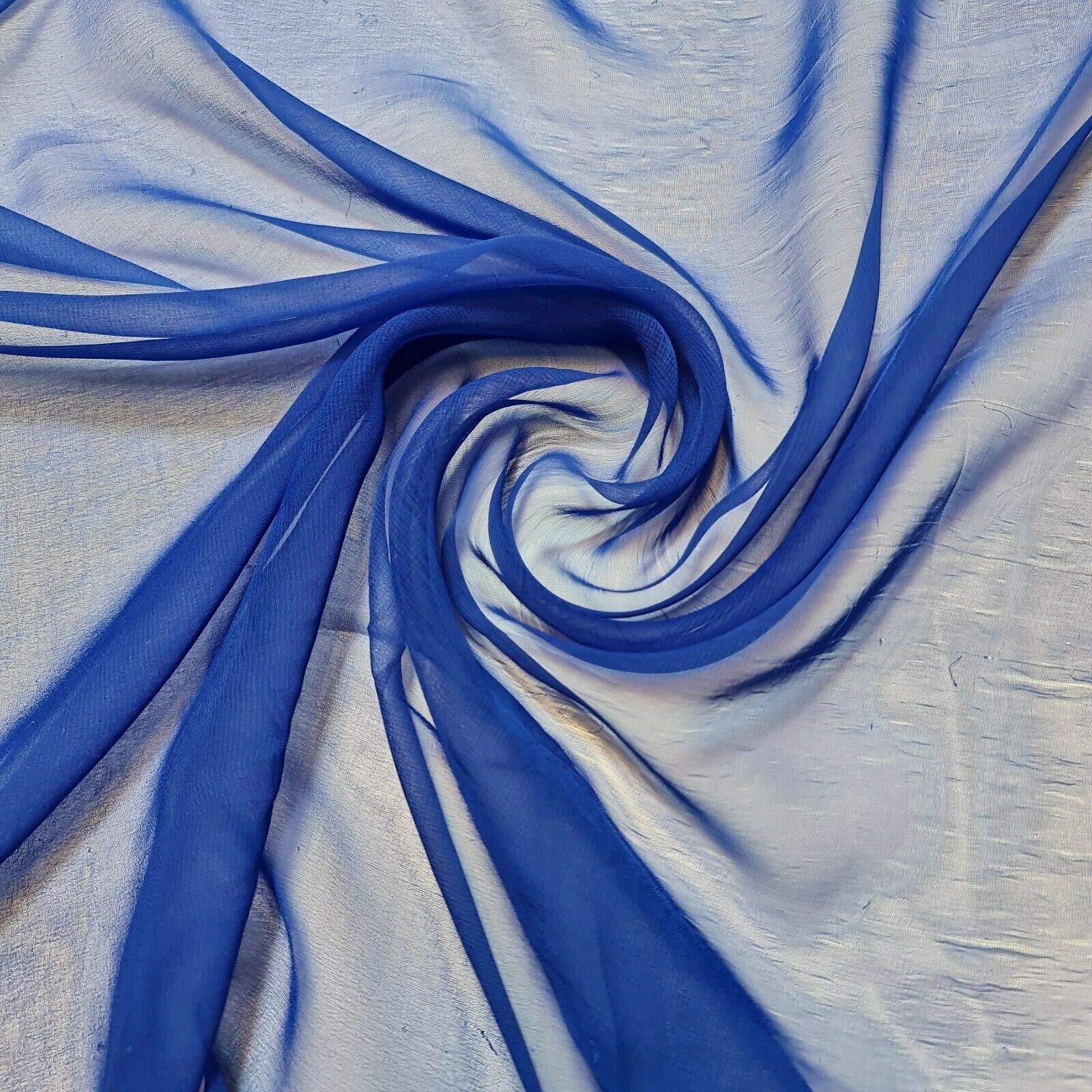 100% Polyester Moss Crepe Chiffon Sheer Decor Drape Dress Fabric 44" (5 Meter - Royal Blue)