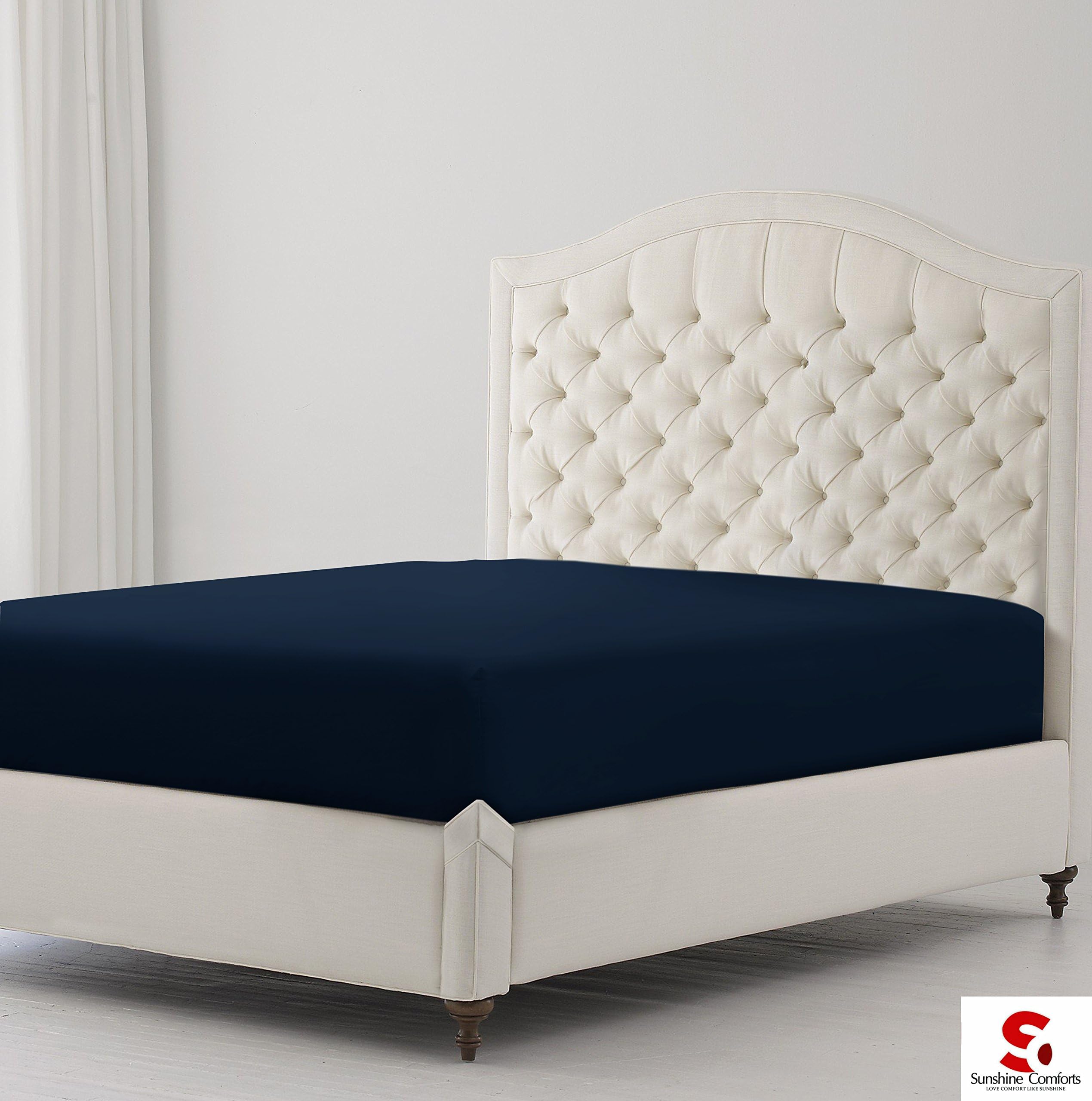 Sunshine Comforts® Hotel Quality Percale Cotton Rich Extra Deep 40cm/16in Fitted Bed Sheets (Navy, Double)