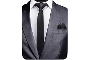 GUSLESON 2.4" Slim Necktie and Handkerchief Set For Men Solid Skinny Tie Set