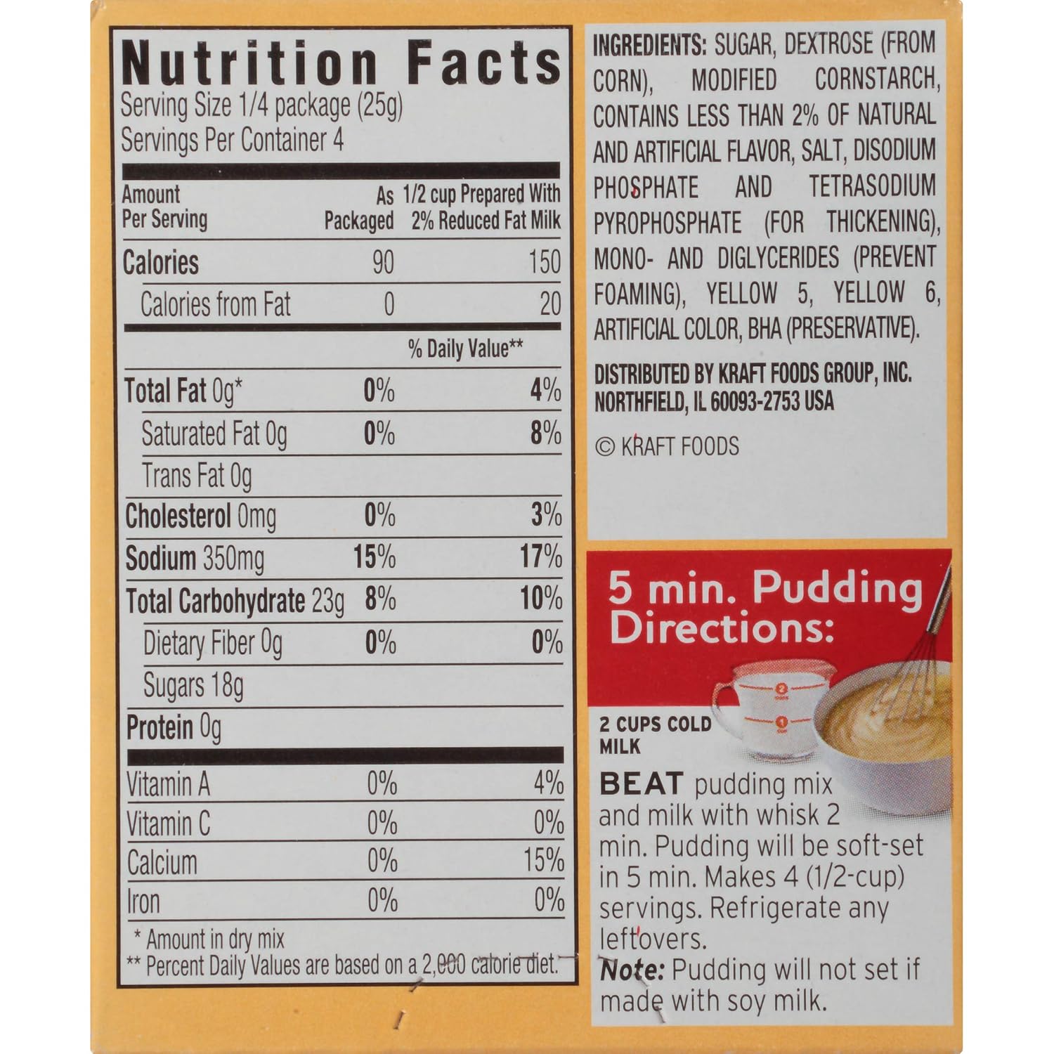 Ingredients in pudding mix