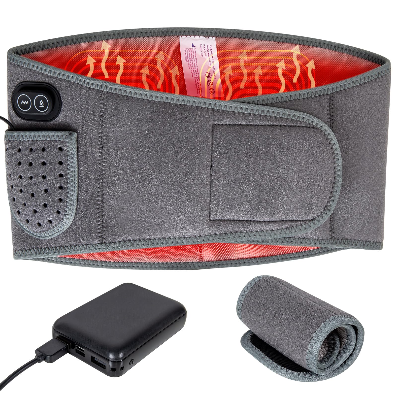 Photo 1 of Wireless Heating Waist Belt with 8000mAh Battery, 3 Vibration Modes & 3 Heat Levels, Cordless Back Massager with Extension Strap for Lower Back, Cramps, Lumbar Support, Office & Travel Use