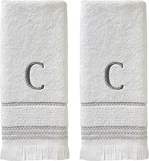 SKL Home by Saturday Knight Ltd. Lässiges Monogramm Handtuch-Set C, Baumwolle, Weiss/opulenter Garten, 16x26, 2