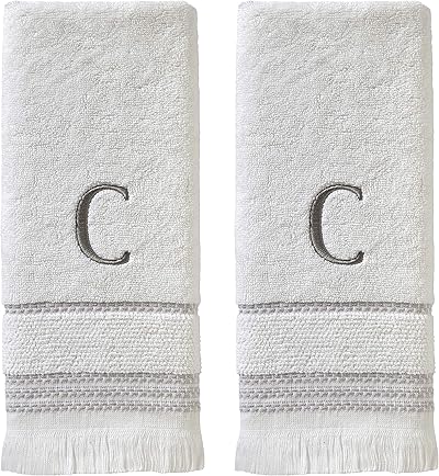 SKL Home by Saturday Knight Ltd. Lässiges Monogramm Handtuch-Set C, Baumwolle, Weiss/opulenter Garten, 16x26, 2