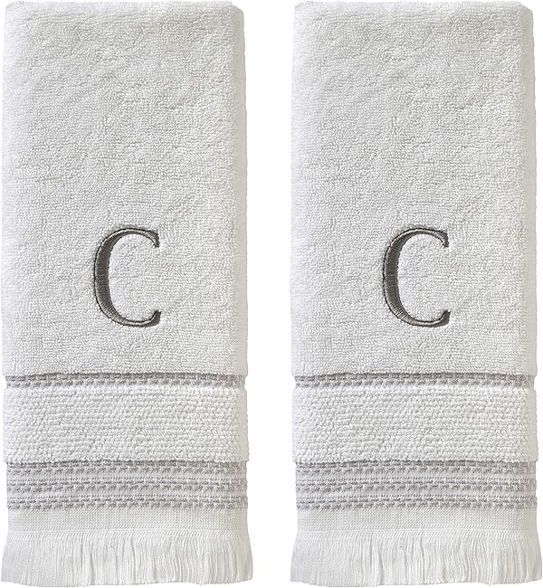 SKL Home by Saturday Knight Ltd. Lässiges Monogramm Handtuch-Set C, Baumwolle, Weiss/opulenter Garten, 16x26, 2