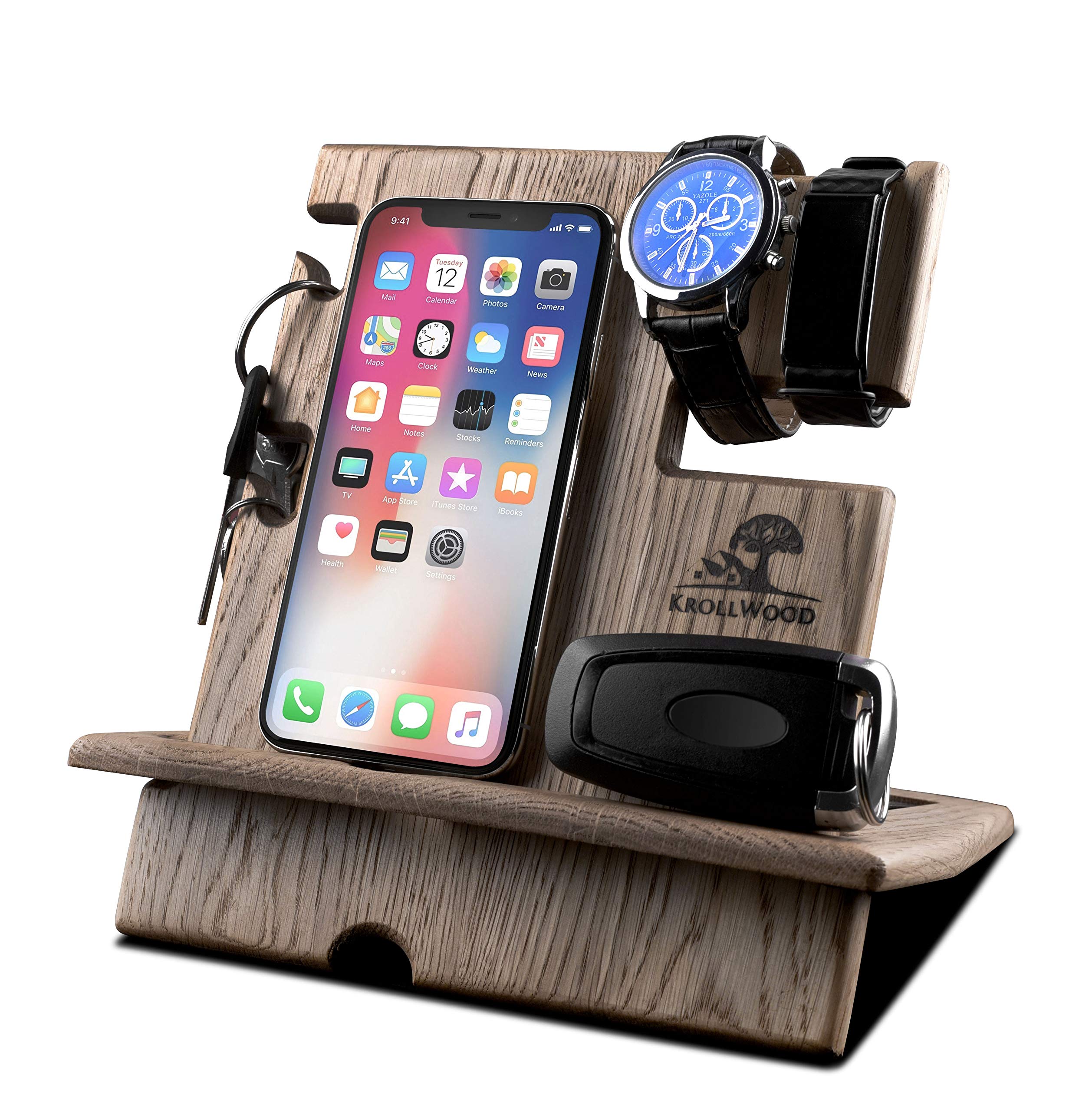 KROLLWOOD Docking Station for Men Natural Oak Wood Docking Station