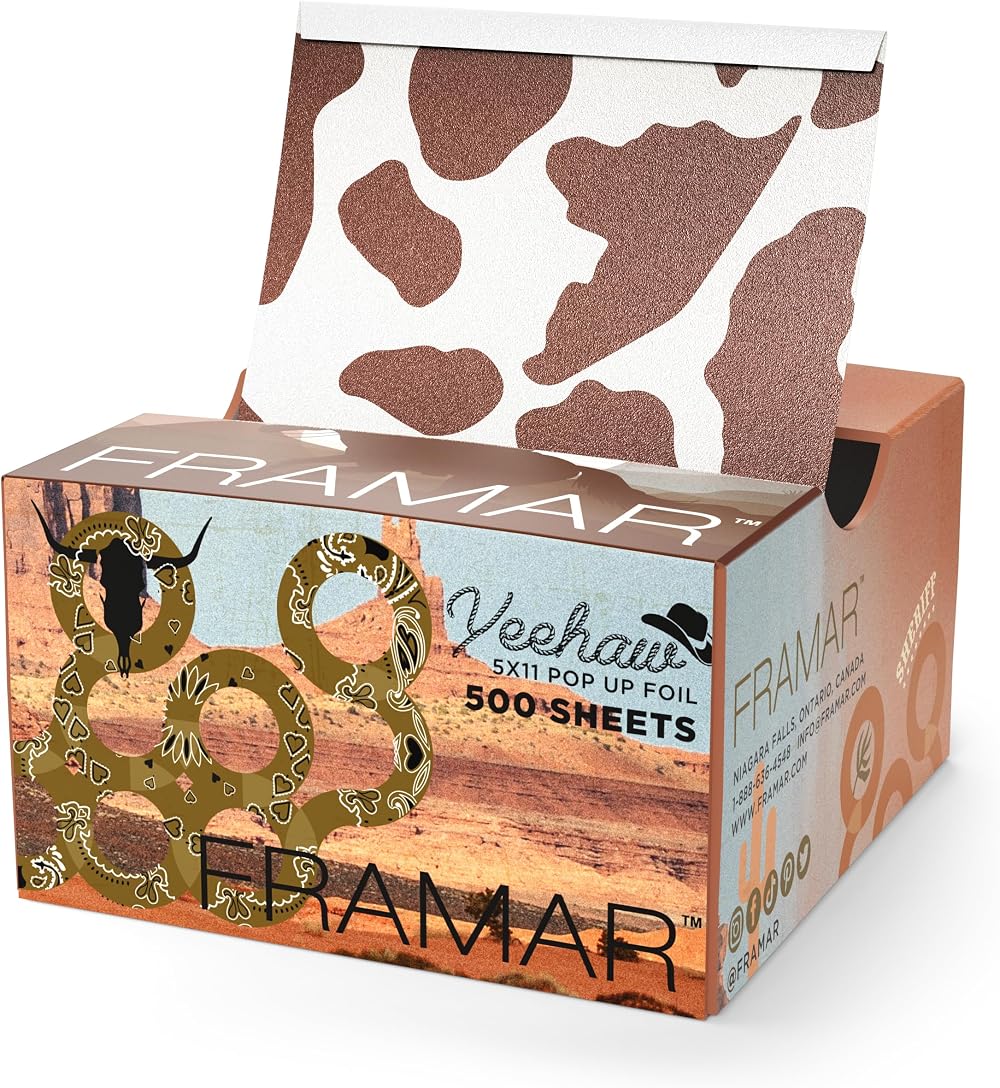 FRAMAR Cow Print Embossed Pop Up Hair Foil 500 Sheets 5x11 inch