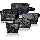 5 Pieces Heart Printed Mesh Makeup Bag Set, Portable Travel Mesh Cosmetic Bags Toiletry Bags Makeup Purse Bags with Zipper Storage Pouches for Home Offices Travel Accessories (Black)