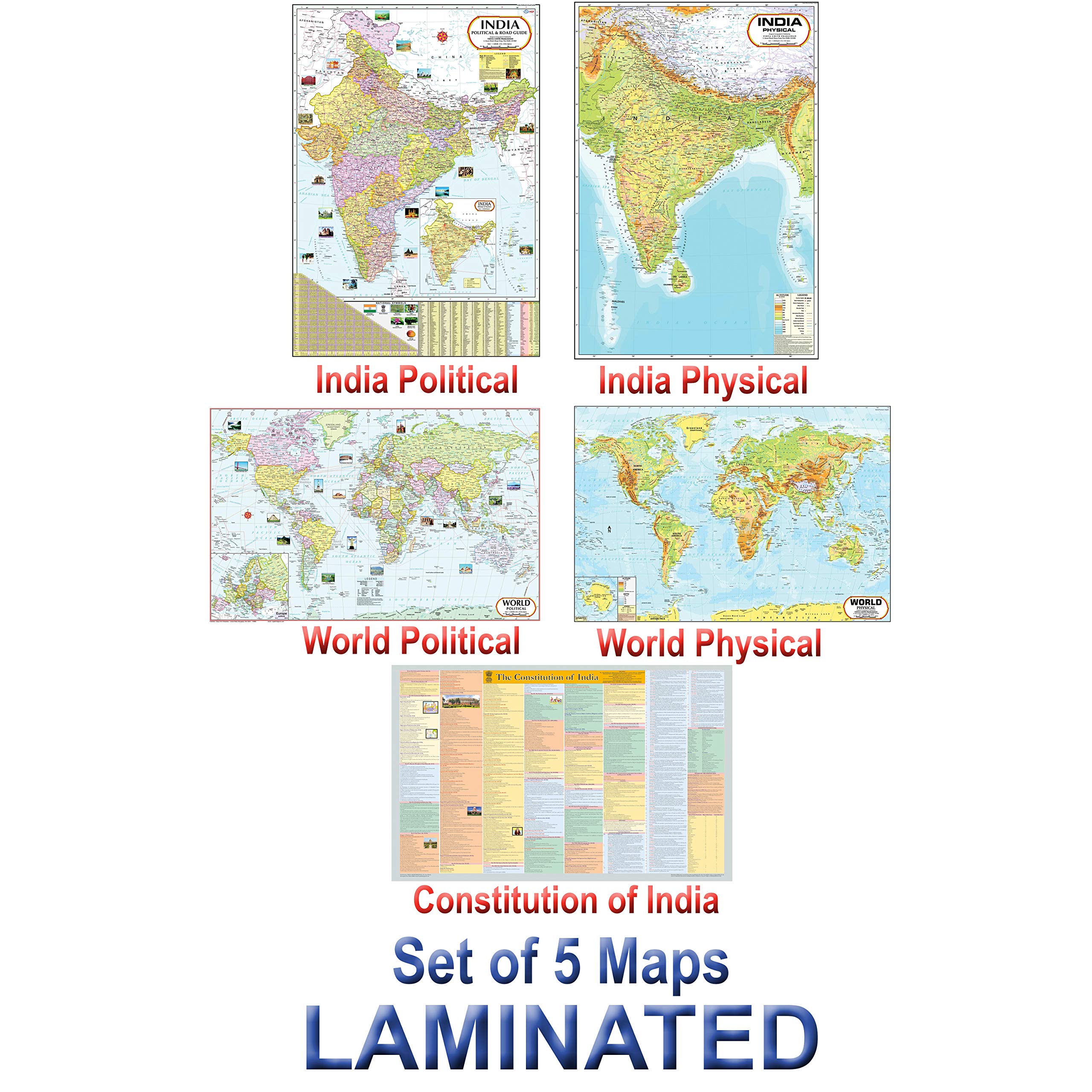India & World Map ( Both Political & Physical ) with Constitution of India Chart | LAMINATED | SET OF 5 | Extremely Useful for UPSC, SSC, IES and other competitive exams India & World Map ( Both Political & Physical ) with Constitution of India Chart | LAMINATED | SET OF 5 | Extremely Useful for UPSC, SSC, IES and other competitive exams