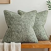 A Moment Christmas Dark Green Reversible Pillow Covers 2 Pack - Farmhouse Chenille Throw Pillows, Neutral Textured Decorative Throw Pillow Covers with Border for Couch Sofa Bed (18x18 Inch, No Insert)
