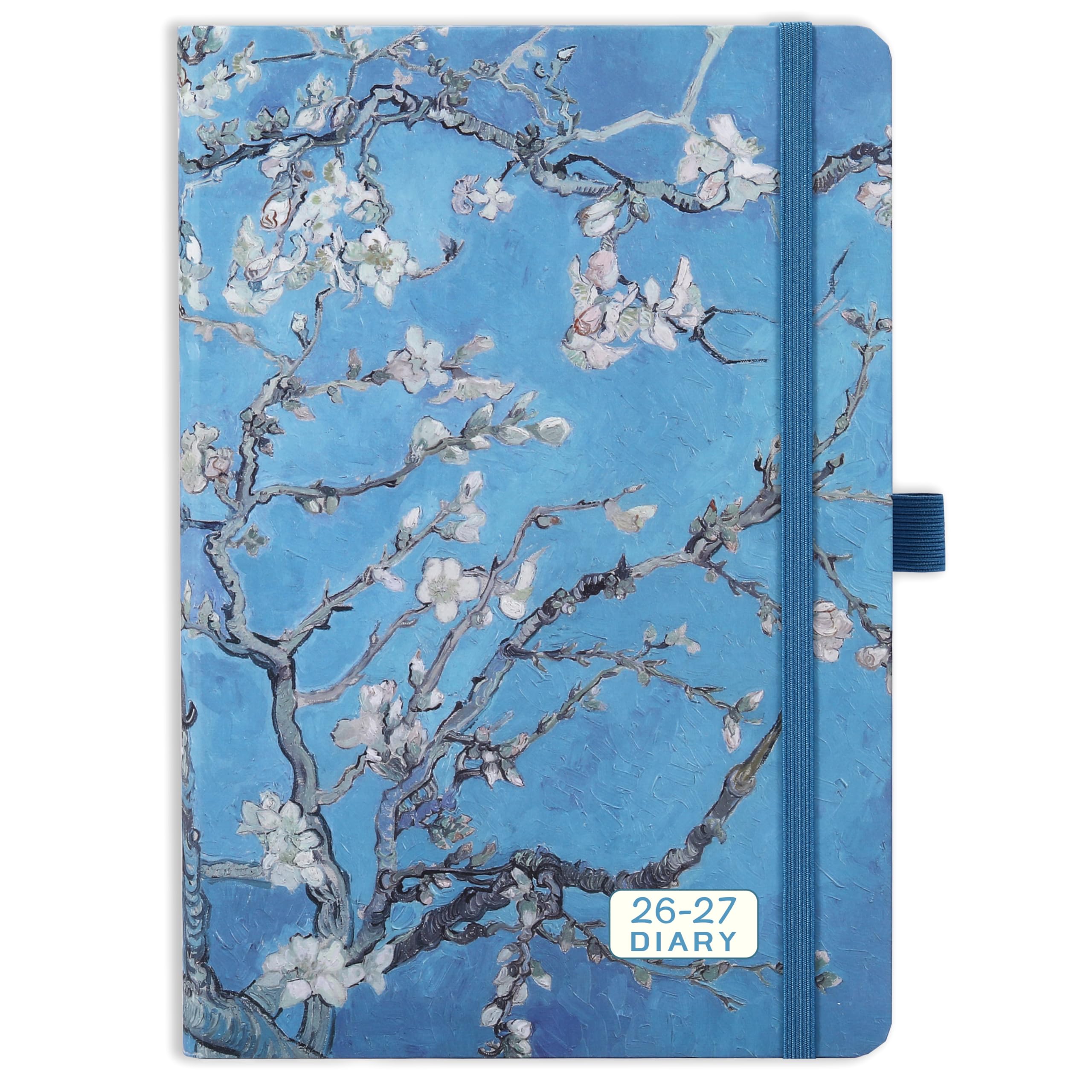 Academic Diary 2026-2027 - Diary 2026-2027 A5 Week to View from August 2026 to July 2027, Elegant Hardcover, Back Pocket, 21.3 x 14.7 x 1.6 cm, apricot flower