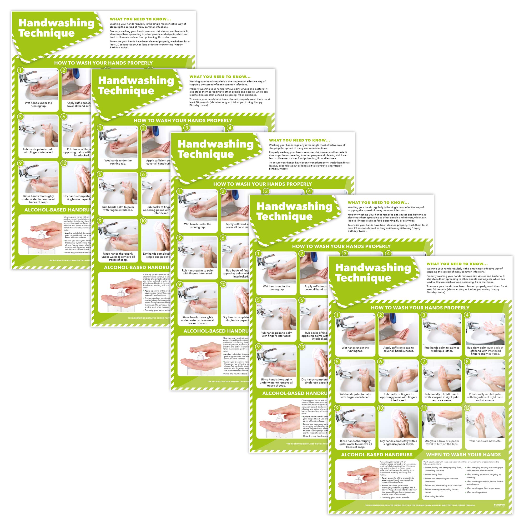 Handwashing Technique Poster - Pack of 5 - Health and Safety Posters - A1(850mm x 594mm) - Laminated - Office and Commercial Business Safety Wall Charts by Daydream Education