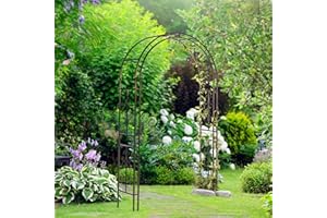 Evergreen Plow & Hearth Montebello-Gunmetal Garden Arbor - 7 Feet Tall | Slim Metal Arch with Iron Trellis for Climbing Plants | Elegant Wedding Arbor | Outdoor Patio & Garden Decor
