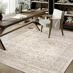 WondRg 4x6 Washable Beige Vintage Area Rug for