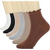 Mosithings 6 Pairs Ruffle Socks For Women Casual Ankle Socks Retro Soft