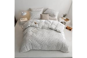 ECOCOTT White & Black Floral Duvet Cover King Size, 100% Cotton 3 Piece Duvet Cover Set, Super Soft Comforter Quilt Cover with Zipper Closure 4 Ties (King,104"x90")