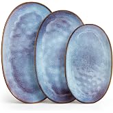 vancasso Ceramic Serving Platters Set of 3, Oval 16/14.7/13.5 Inch Stoneware Serving Dishes for Entertaining, Microwave Safe Serving Trays for Food, Turkey, Cheese, Party, Reactive Glaze Blue