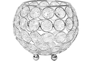 Elegant Designs HG1006-CHR Elipse Crystal Circular Bowl Candle Holder, Flower Vase, Wedding Centerpiece, Favor, 4.25 Inch, Chrome